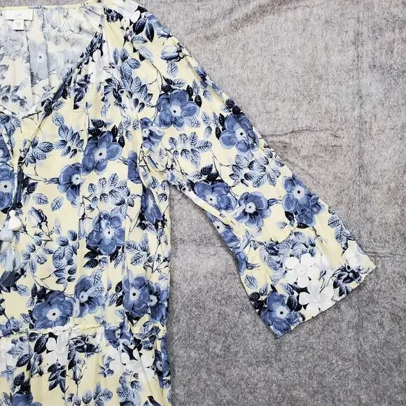 J. Jill Top Womens Medium Popover Floral Wide Sleeve Tunic V-Neck Tassel Tie - Picture 4 of 11